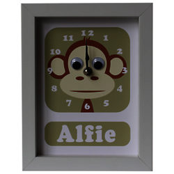 Stripey Cats Personalised Marley Monkey Framed Clock, 23 x 18cm Green
